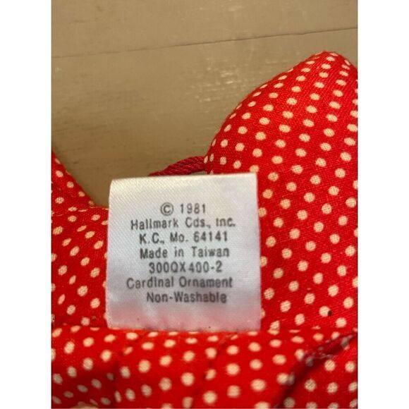 Vintage 1981 Hallmark Bird Cardinal Hanging Christmas Ornament Red Polka Dot - Picture 3 of 3